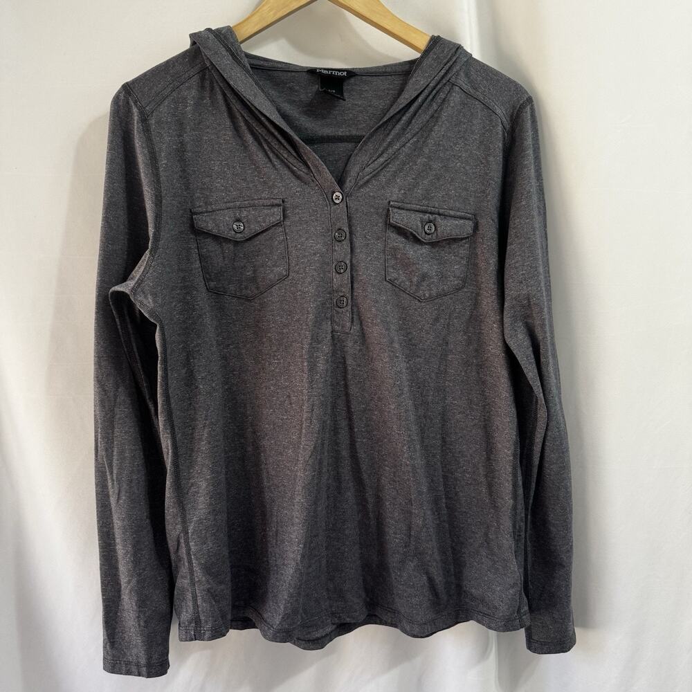 Marmot Laura Womens Hoodie Pullover Size Large 1/2 Button Henley Gray Outdoors